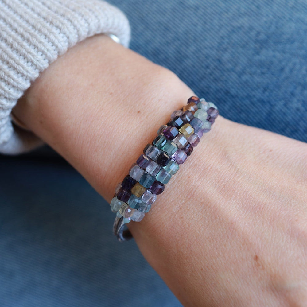 BRC-JM Hand Stitched Fluorite Cubes Bracelet