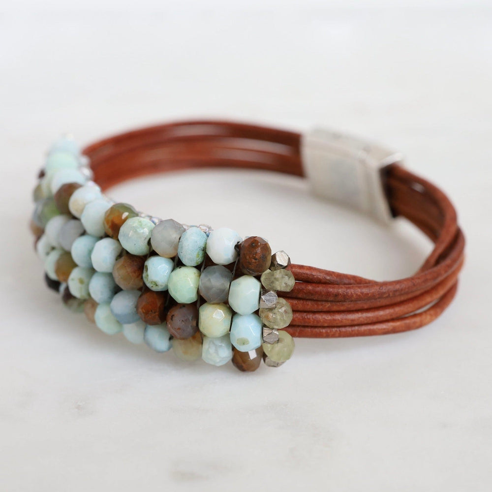 
                  
                    BRC-JM Hand Stitched Green Opal Leather Cuff Bracelet
                  
                