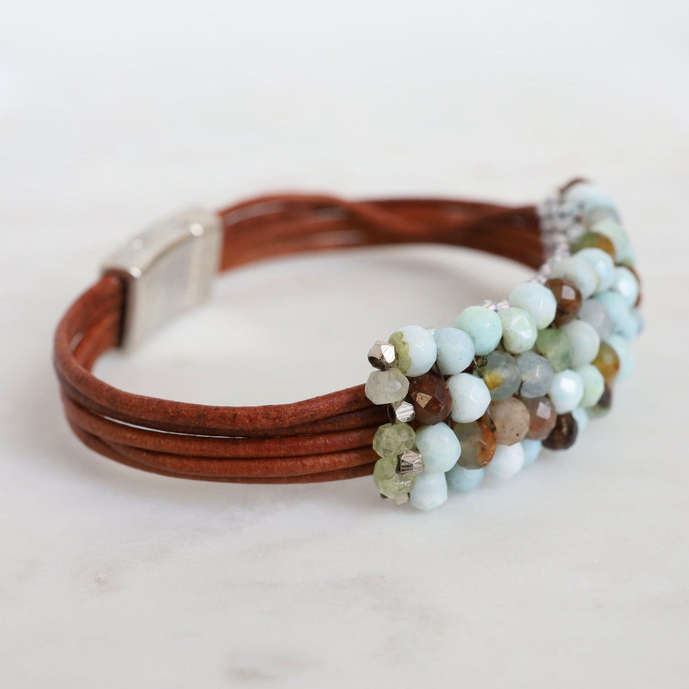 
                  
                    BRC-JM Hand Stitched Green Opal Leather Cuff Bracelet
                  
                