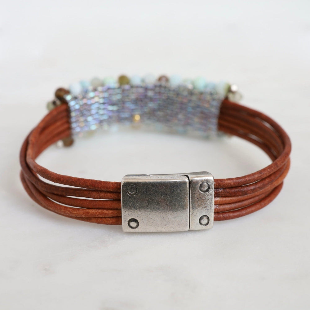 
                  
                    BRC-JM Hand Stitched Green Opal Leather Cuff Bracelet
                  
                