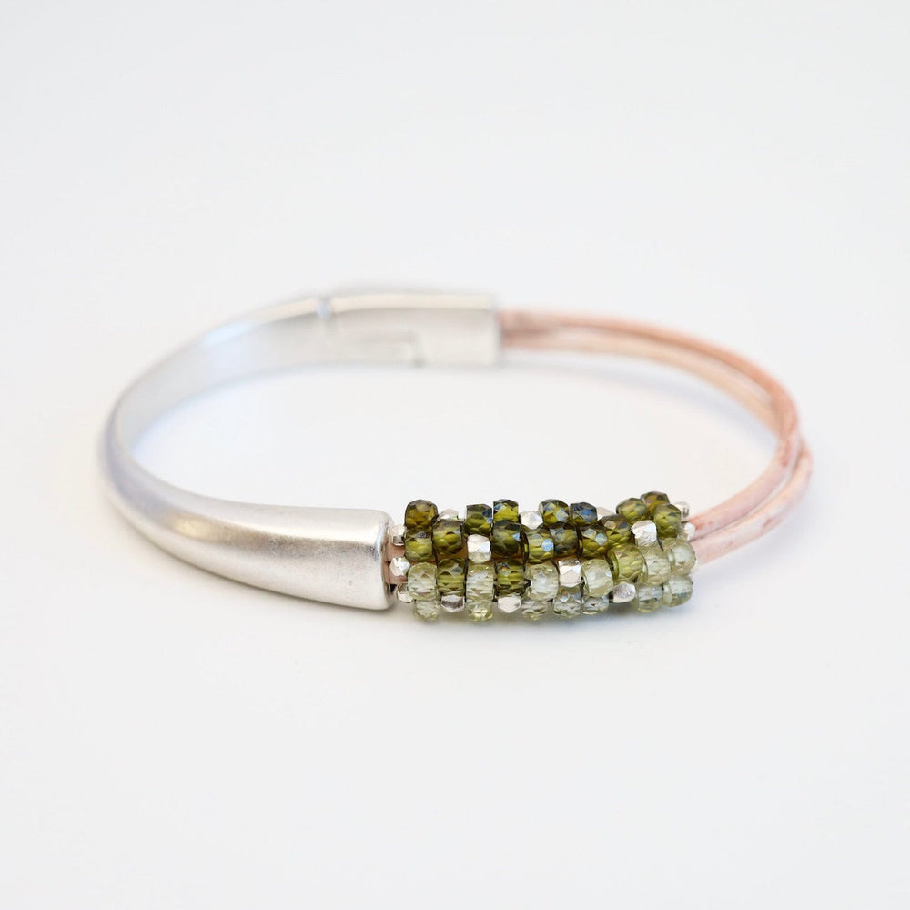 BRC-JM Hand Stitched Green Zircon & Sterling Silver Mix 1/2 Cuff Bracelet