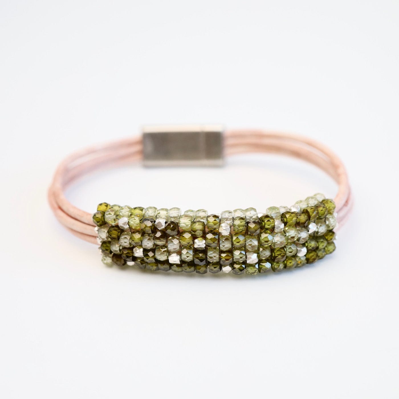 BRC-JM Hand Stitched Green Zircon & Sterling Silver Mix Bracelet