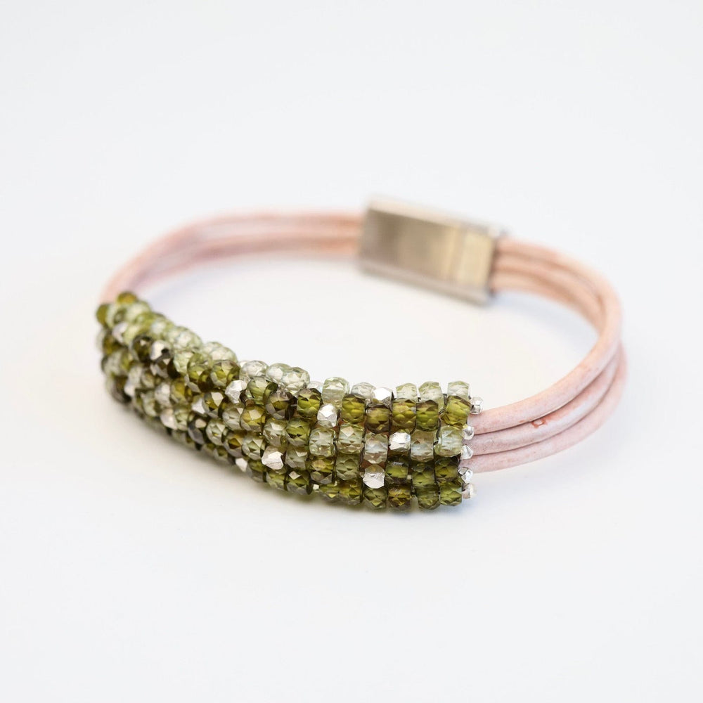 
                  
                    BRC-JM Hand Stitched Green Zircon & Sterling Silver Mix Bracelet
                  
                