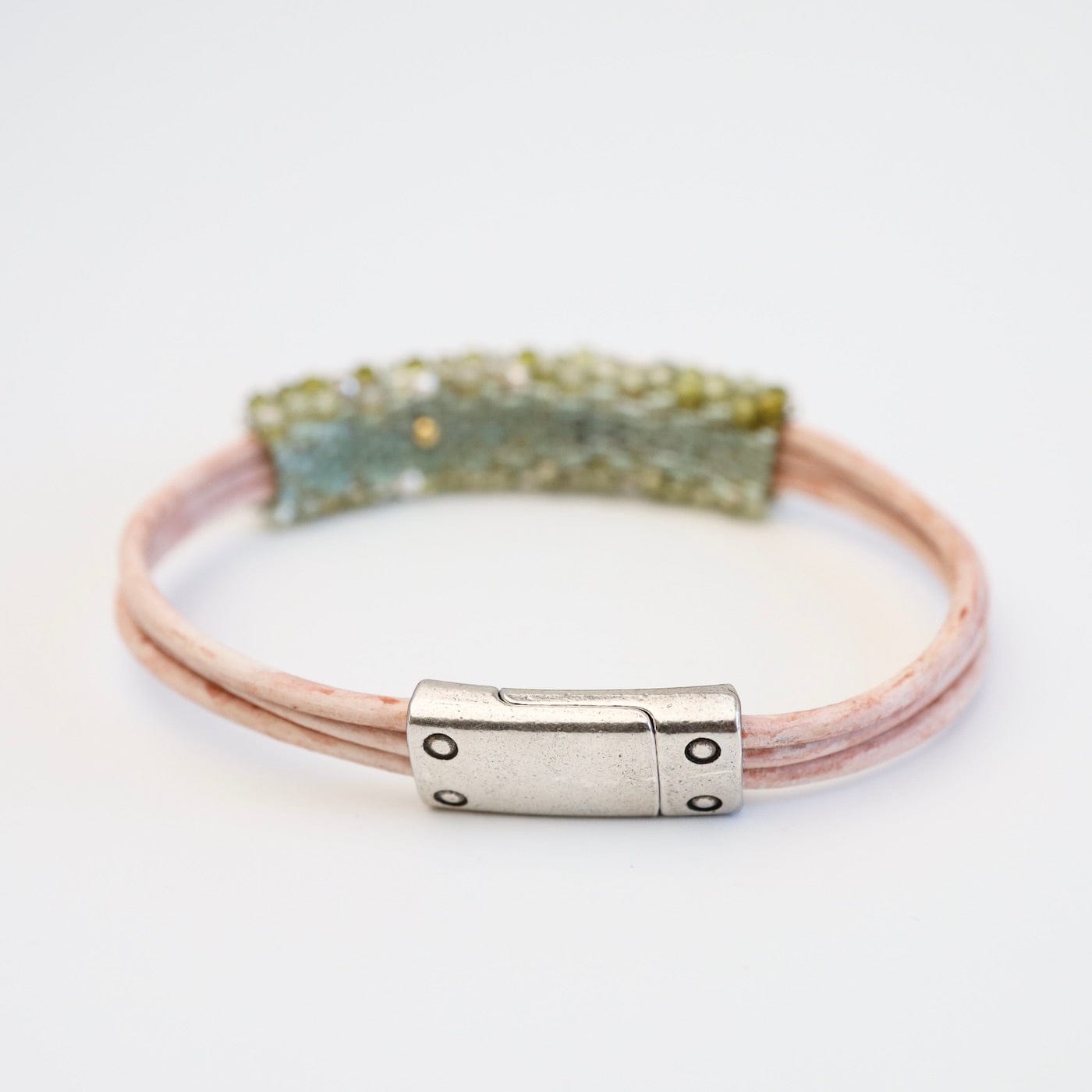 BRC-JM Hand Stitched Green Zircon & Sterling Silver Mix Bracelet