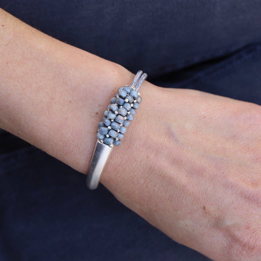 BRC-JM Hand Stitched Grey Silverite with Silver Details 1/2 Cuff Bracelet