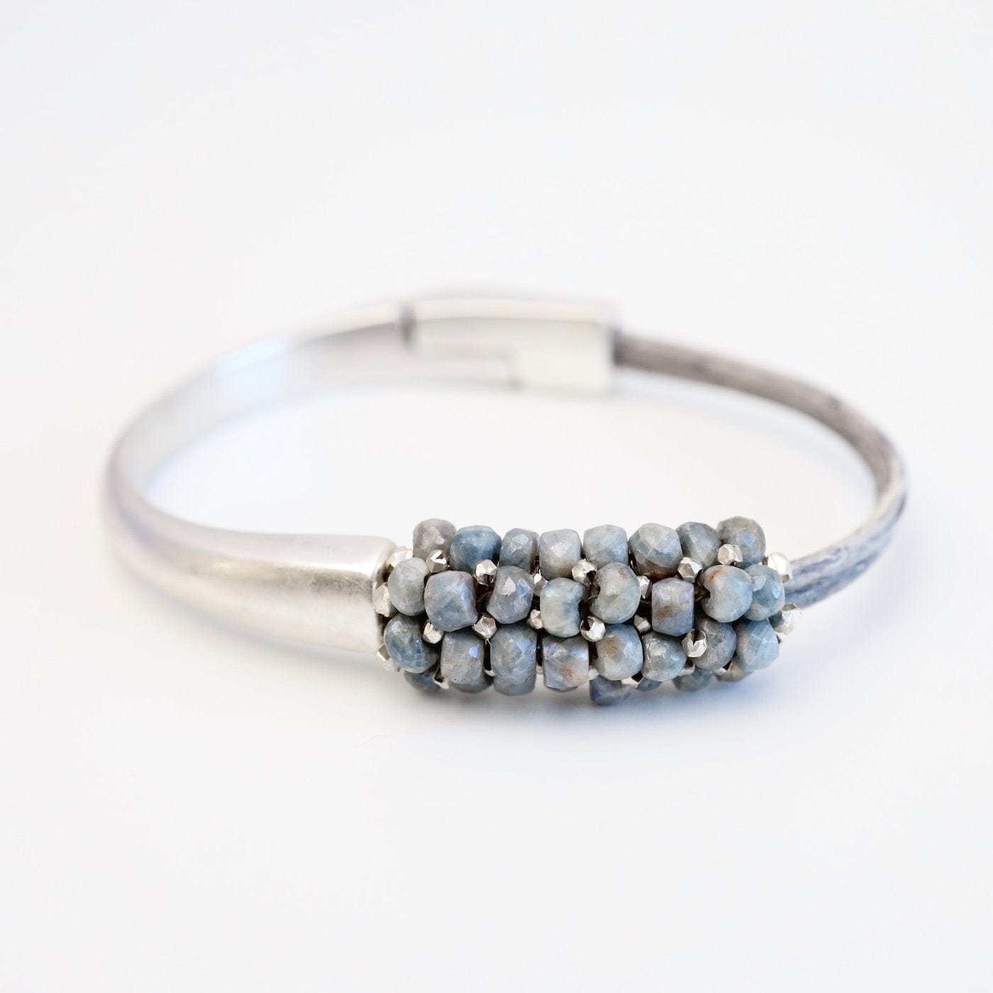 BRC-JM Hand Stitched Grey Silverite with Silver Details 1/2 Cuff Bracelet