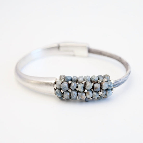 BRC-JM Hand Stitched Grey Silverite with Silver Details 1/2 Cuff Bracelet