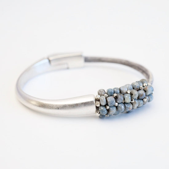 BRC-JM Hand Stitched Grey Silverite with Silver Details 1/2 Cuff Bracelet