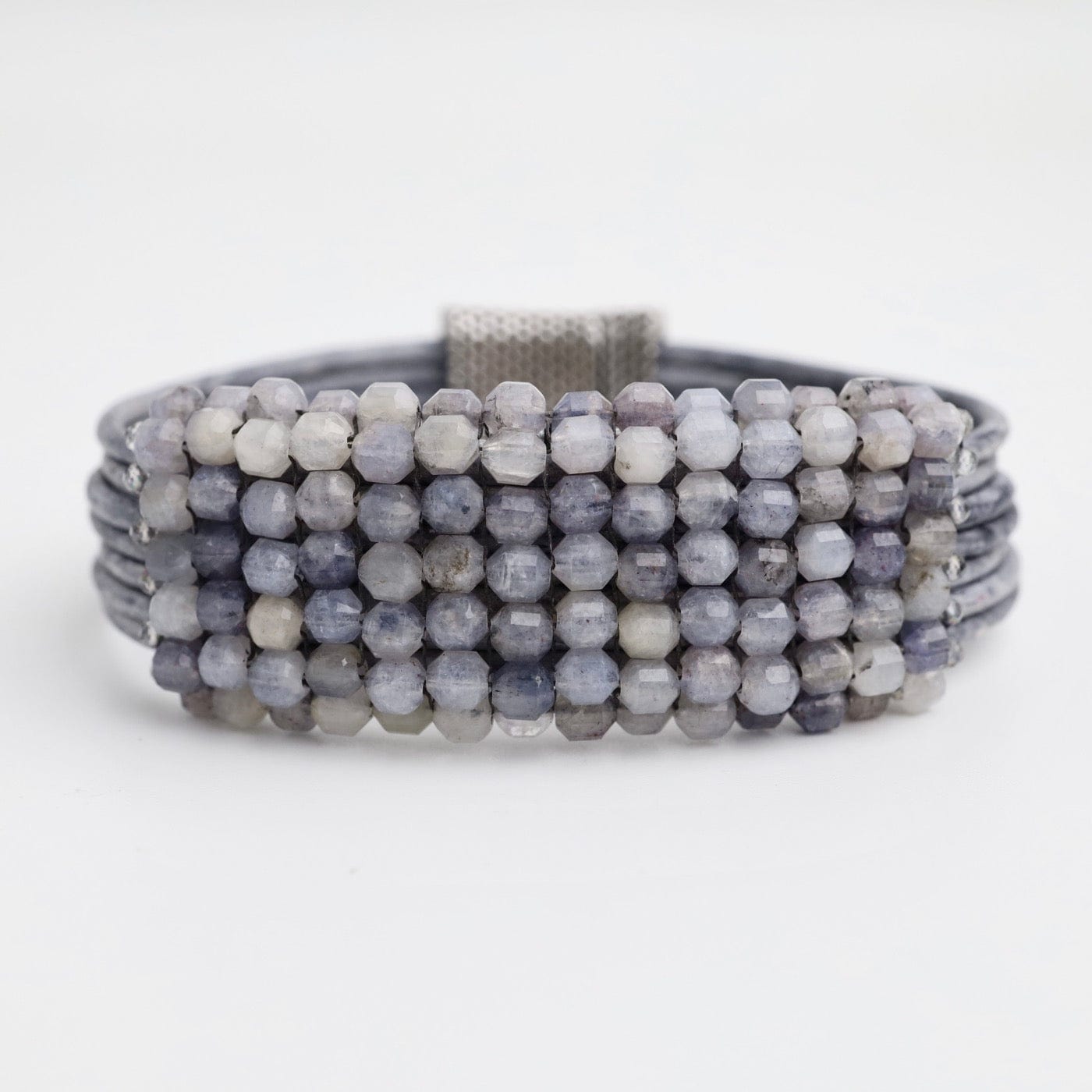 BRC-JM Hand Stitched Iolite Cubes Leather Bracelet