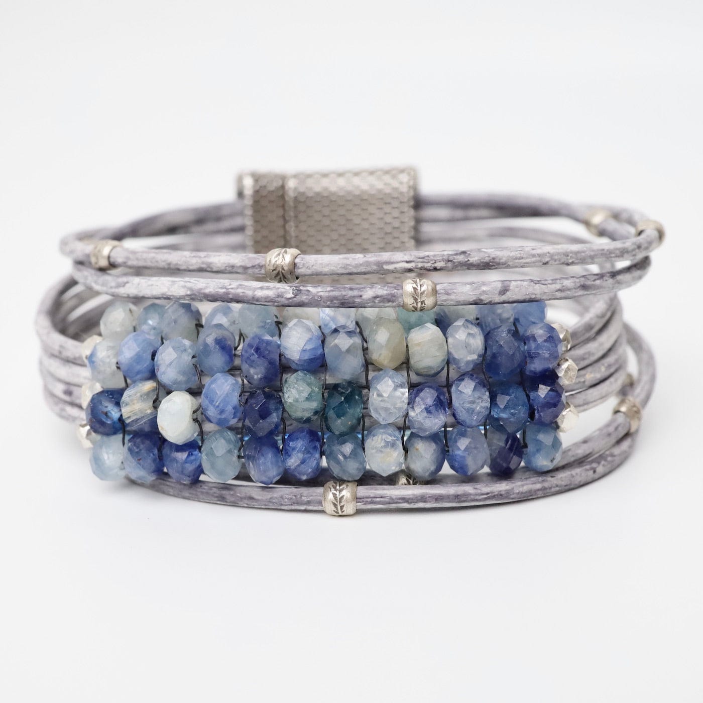 BRC-JM Hand Stitched Kyanite Large Silver Trim Bracelet