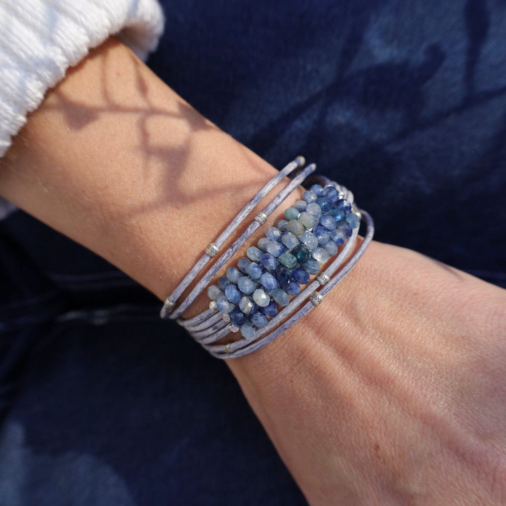 BRC-JM Hand Stitched Kyanite Large Silver Trim Bracelet