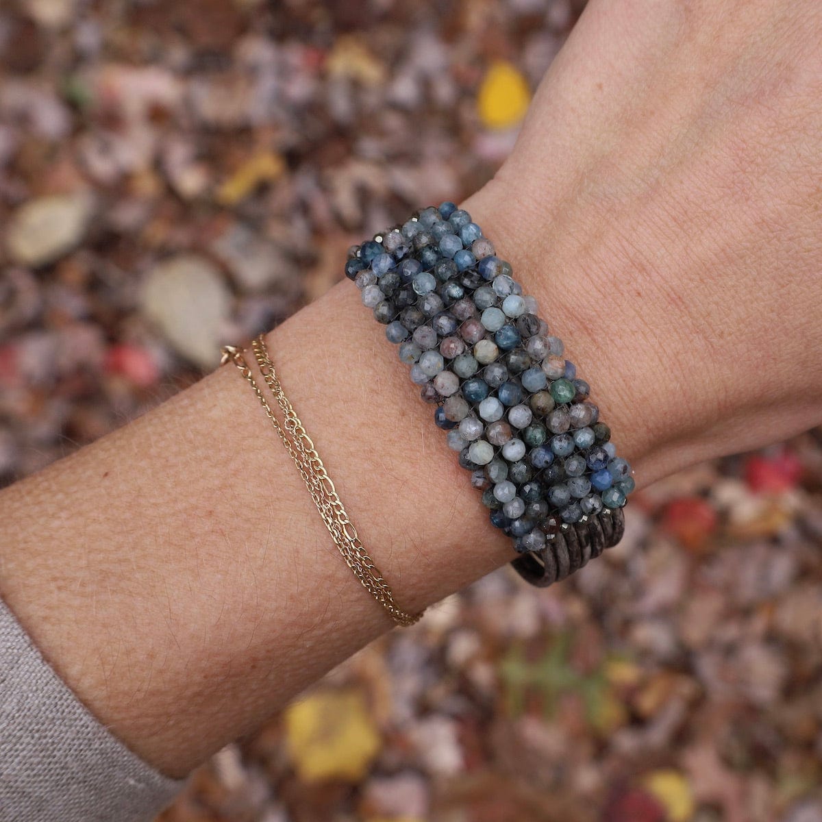 BRC-JM Hand Stitched Kyanite with Tiny Pyrite Trim Bracelet