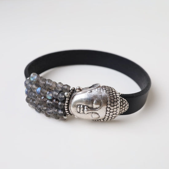 BRC-JM Hand Stitched Labradorite Buddha Clasp Bracelet
