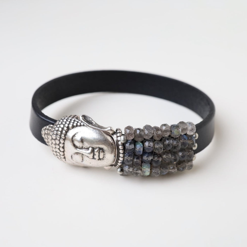 BRC-JM Hand Stitched Labradorite Buddha Clasp Bracelet