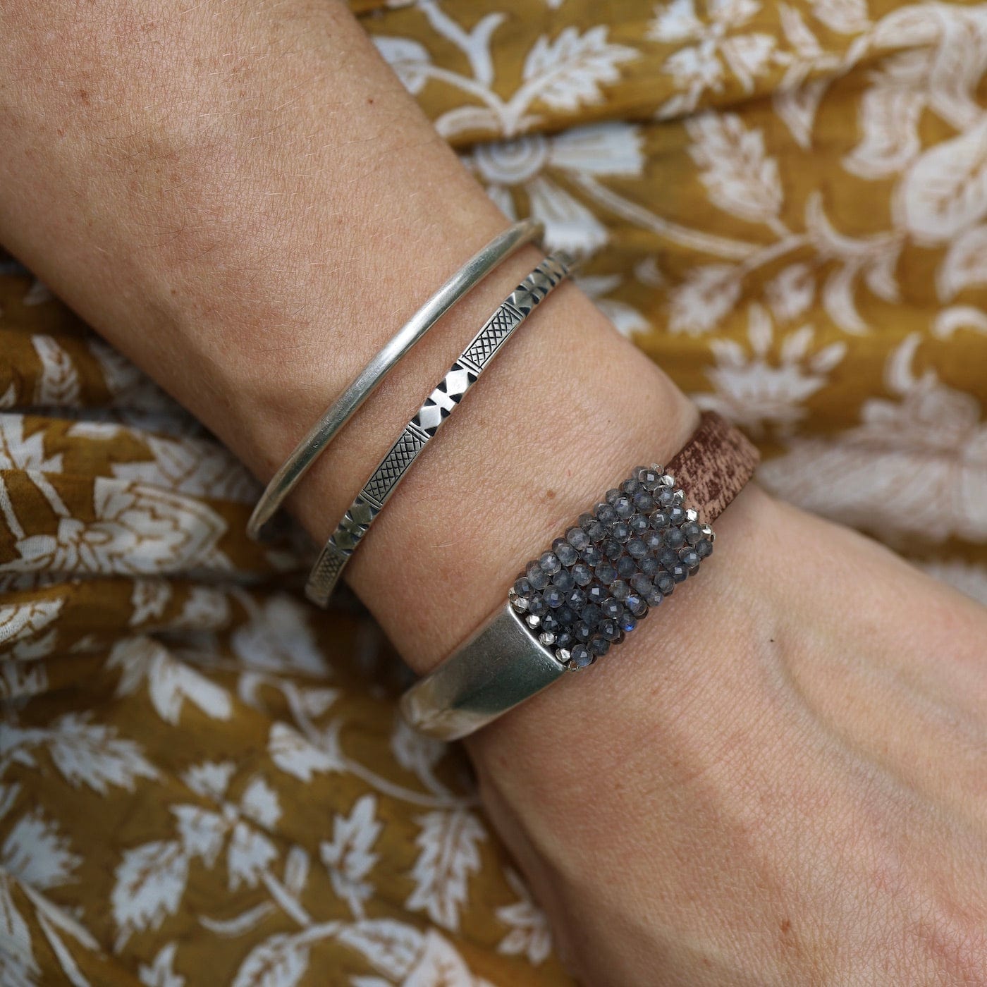 BRC-JM Hand Stitched Labradorite Half Cuff Bracelet