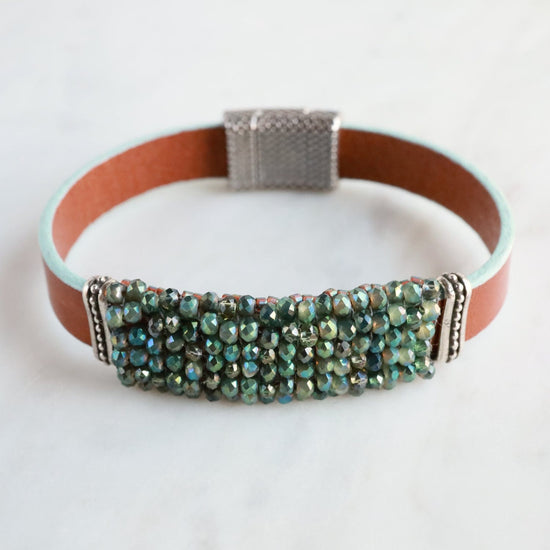 BRC-JM Hand Stitched Labradorite Inspired Green Crystal Bracelet