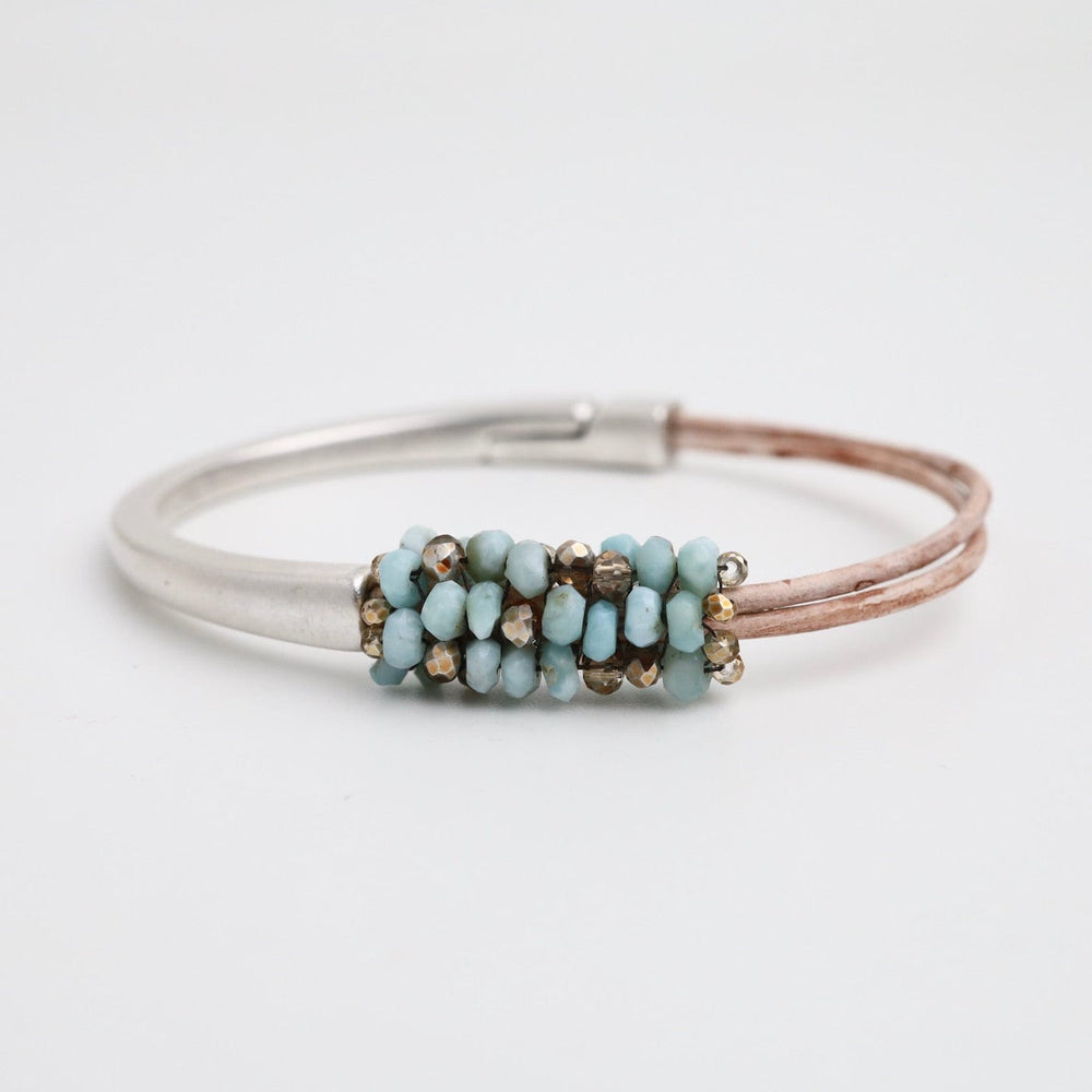 BRC-JM Hand Stitched Larimar & Crystal Mix Half Cuff Bracelet