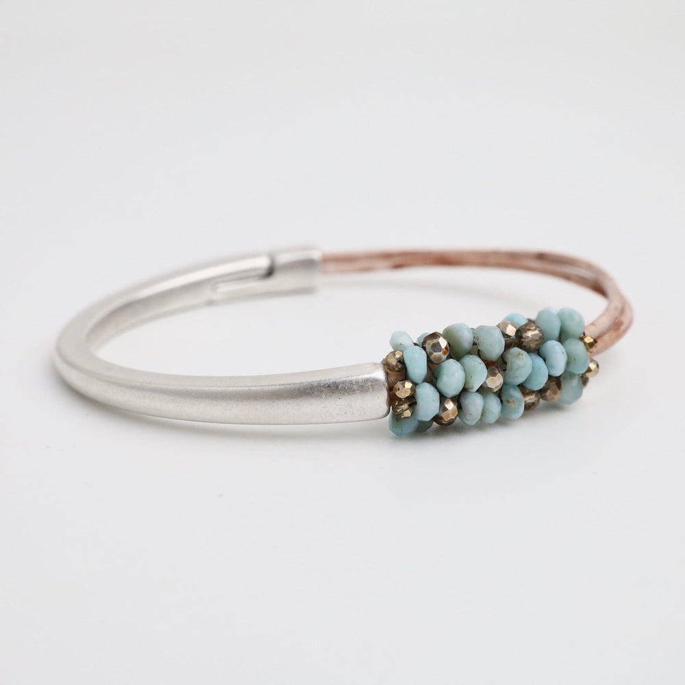 
                  
                    BRC-JM Hand Stitched Larimar & Crystal Mix Half Cuff Bracelet
                  
                