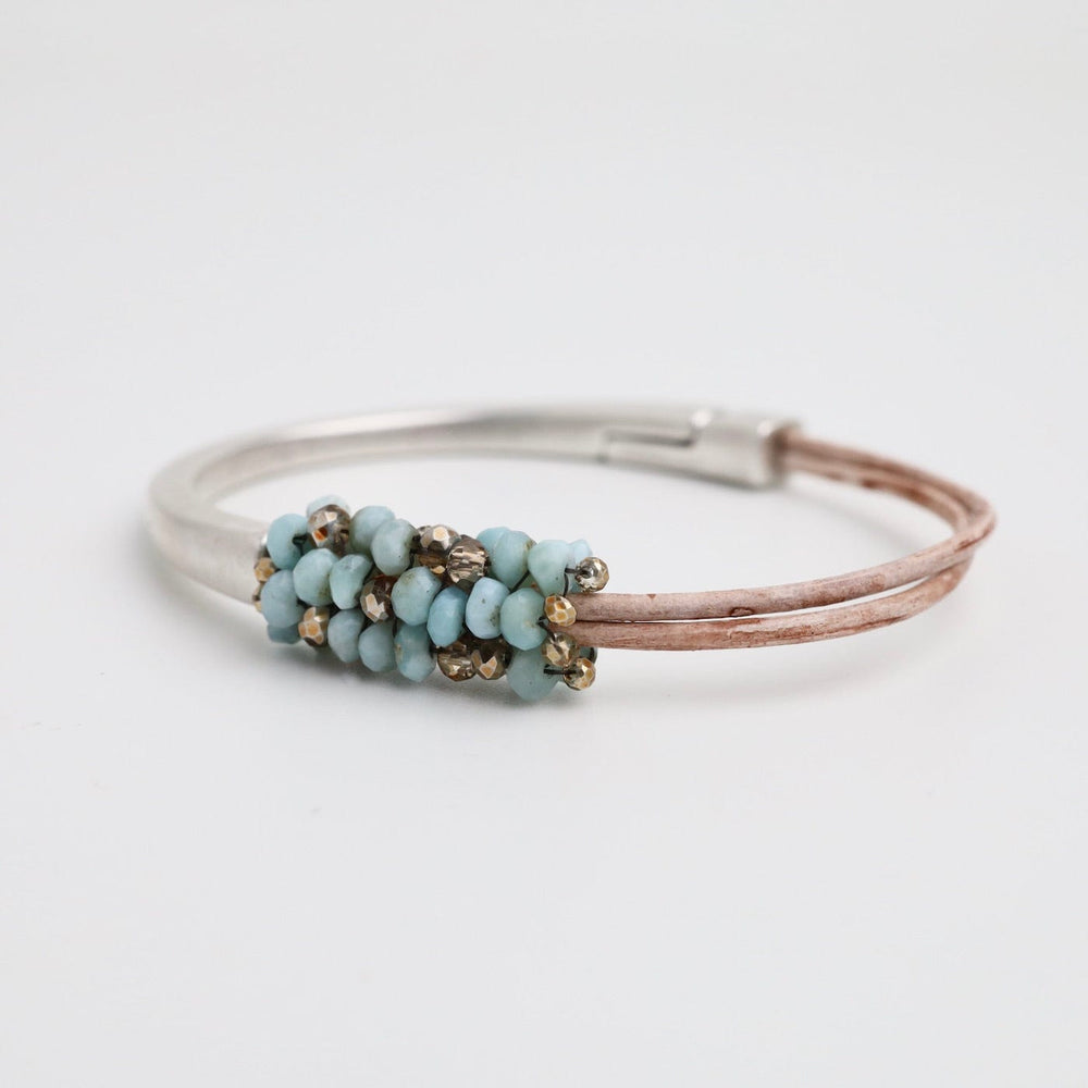 
                  
                    BRC-JM Hand Stitched Larimar & Crystal Mix Half Cuff Bracelet
                  
                