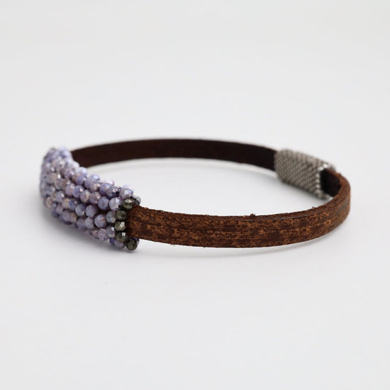 BRC-JM Hand Stitched Lavender Coated Moonstones Leather Bracelet