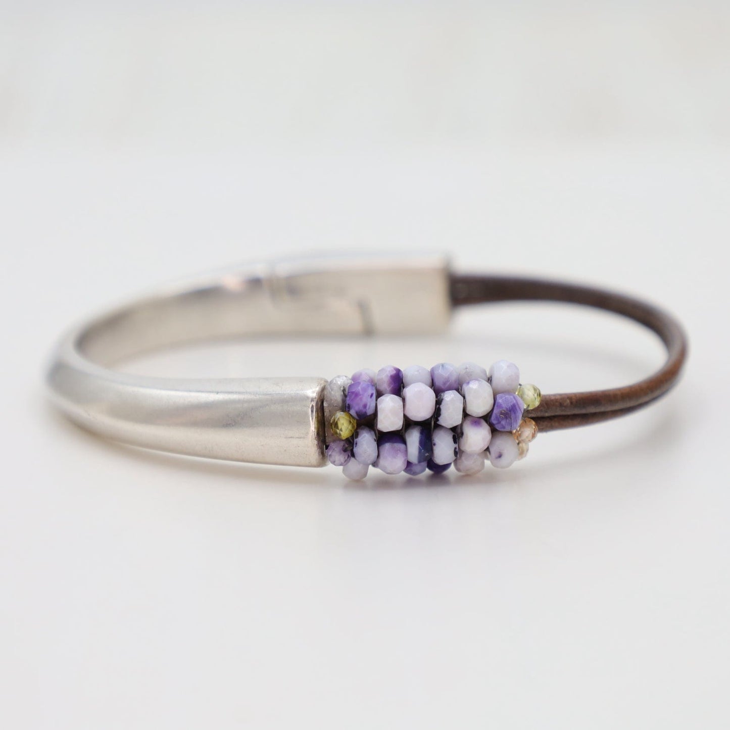 BRC-JM Hand Stitched Lavender Opals & CZ Trim Bracelet