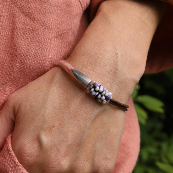 BRC-JM Hand Stitched Lavender Opals & CZ Trim Bracelet