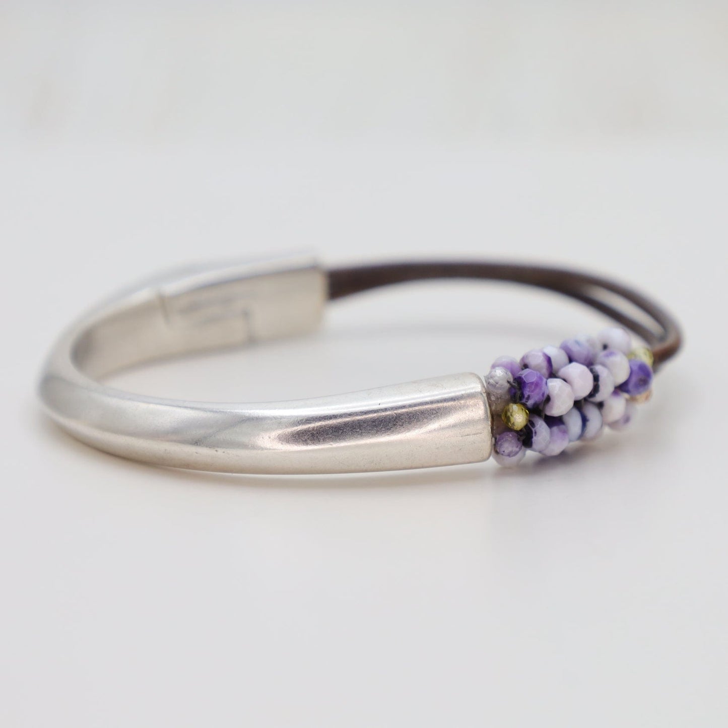 BRC-JM Hand Stitched Lavender Opals & CZ Trim Bracelet