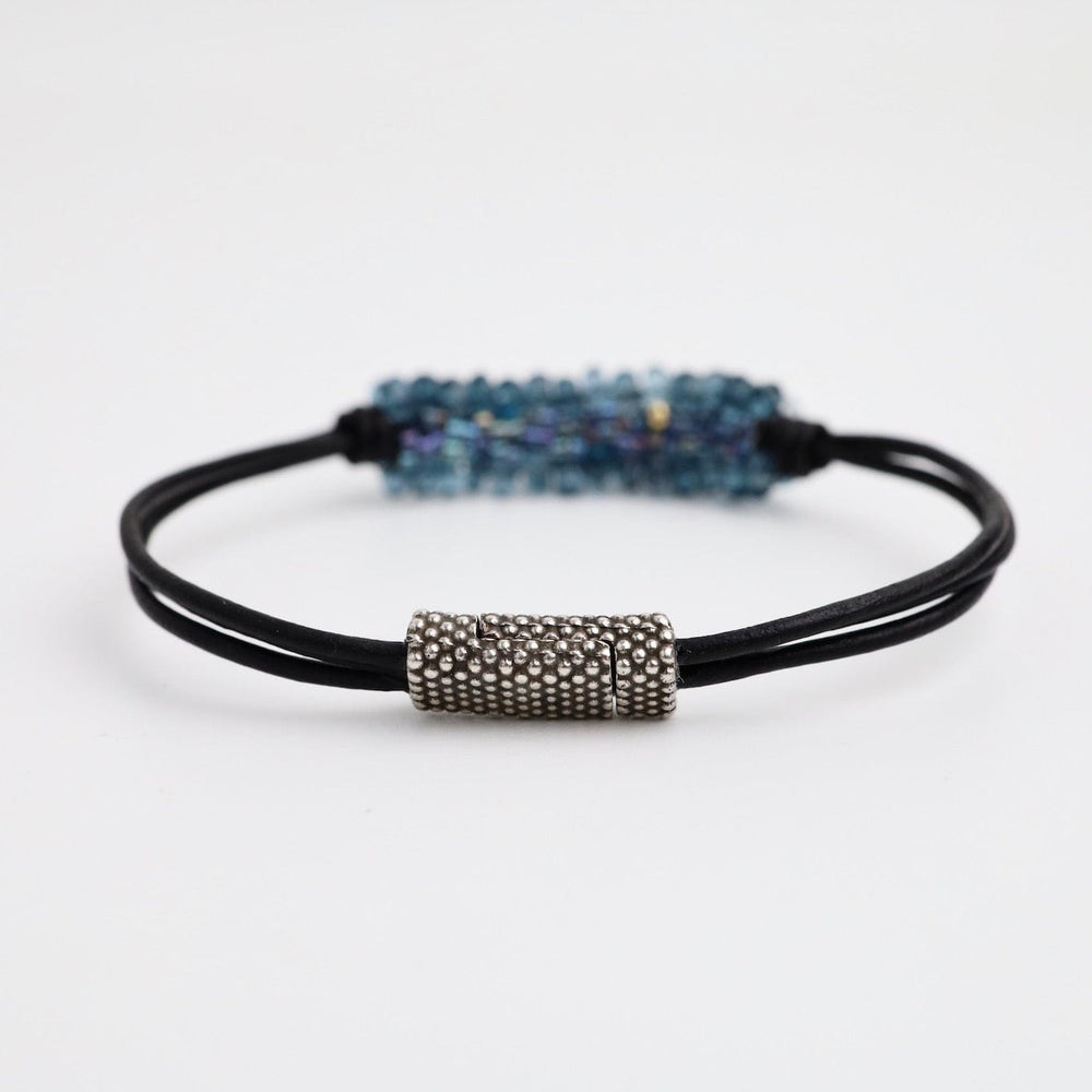 
                  
                    BRC-JM Hand Stitched London Blue Topaz Black Leather Bracelet
                  
                