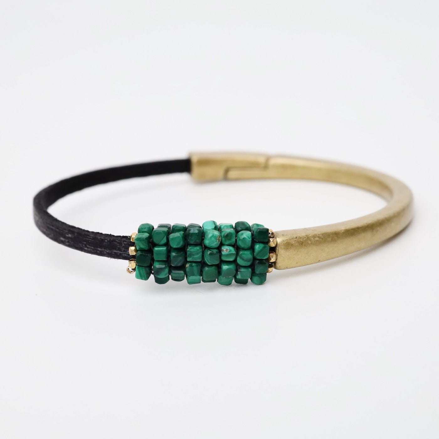 BRC-JM Hand Stitched Malachite Cubes Half Cuff Bracelet