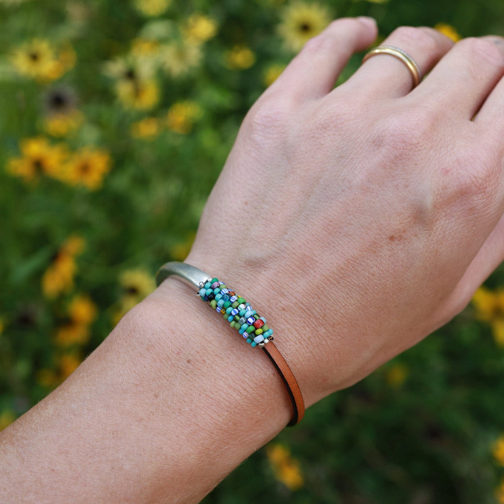 BRC-JM Hand Stitched Malibu Baby Vintage Japanese & Italian Seed Beads 1/2 Cuff Bracelet