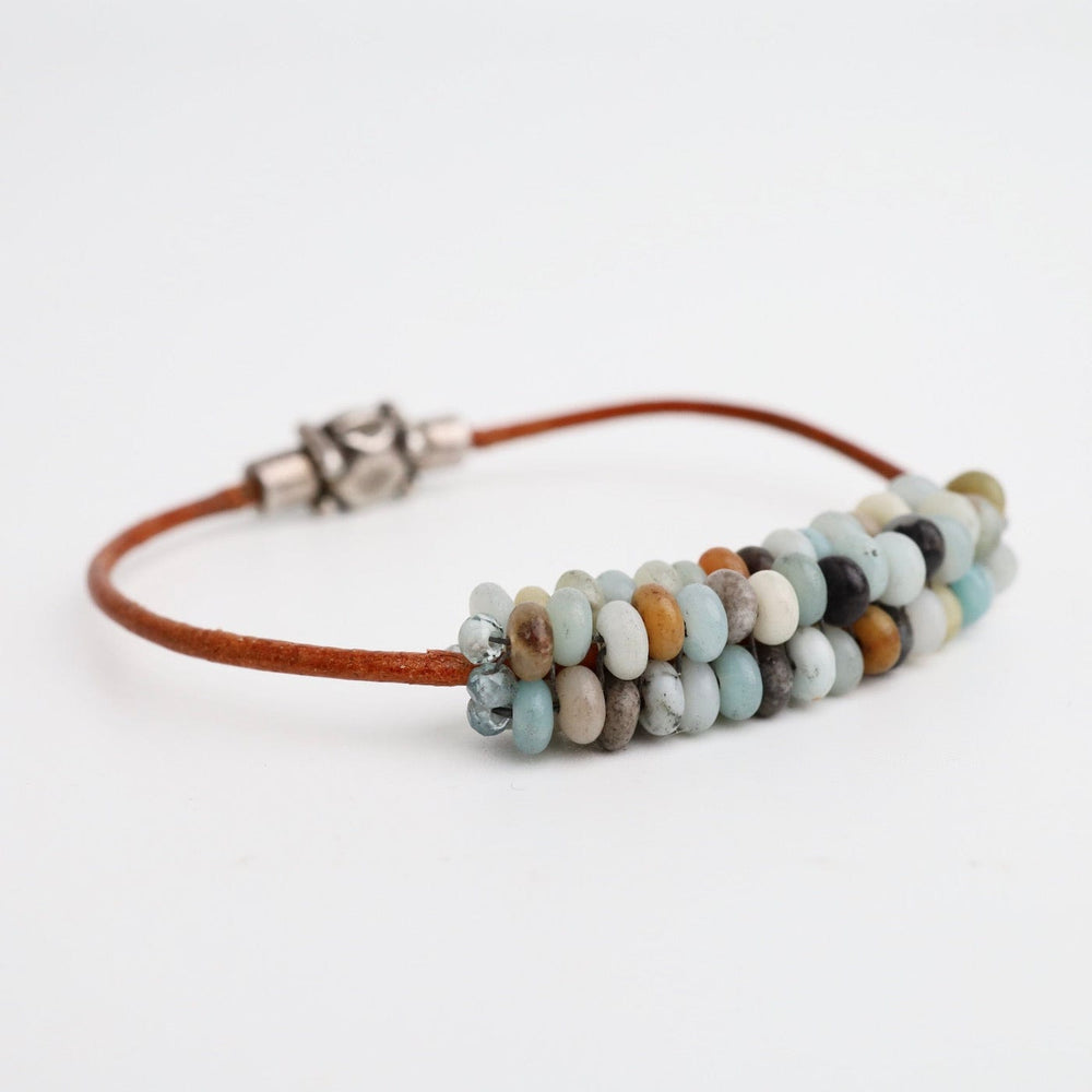 
                      
                        BRC-JM Hand Stitched Matte Amazonite on Natural Leather Bracelet
                      
                    