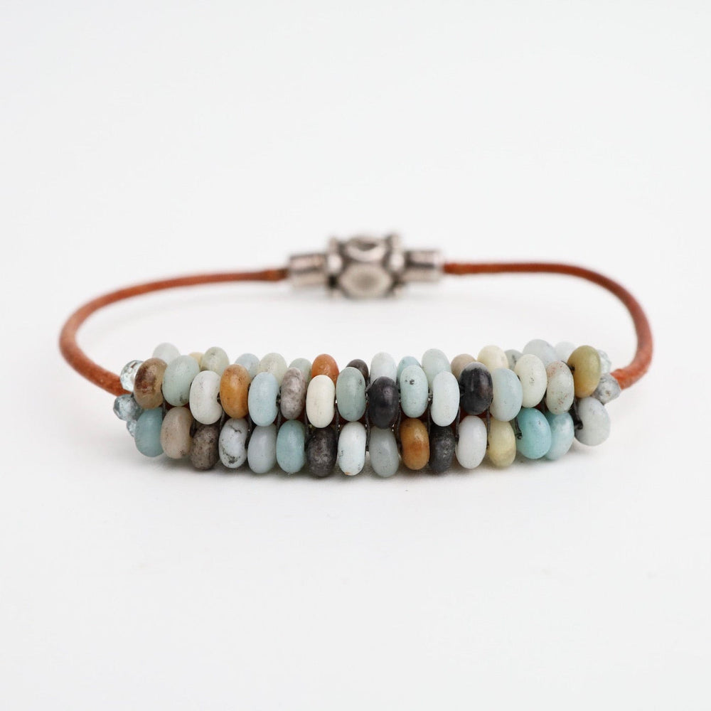 
                      
                        BRC-JM Hand Stitched Matte Amazonite on Natural Leather Bracelet
                      
                    