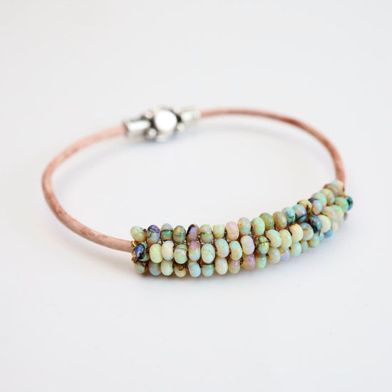 BRC-JM Hand Stitched Mexican Opal Bracelet with Tiny Vermeil Trim