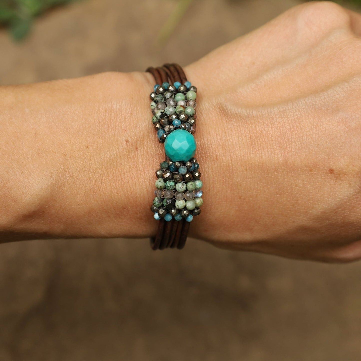 BRC-JM Hand Stitched Mix African Opal & Turquoise Bracelet
