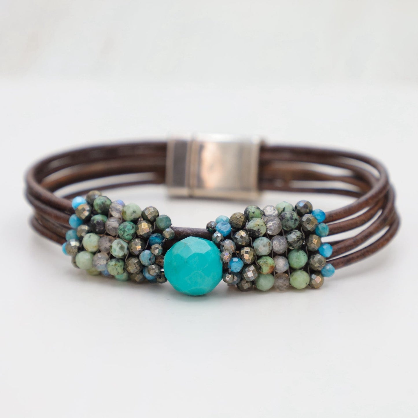 BRC-JM Hand Stitched Mix African Opal & Turquoise Bracelet