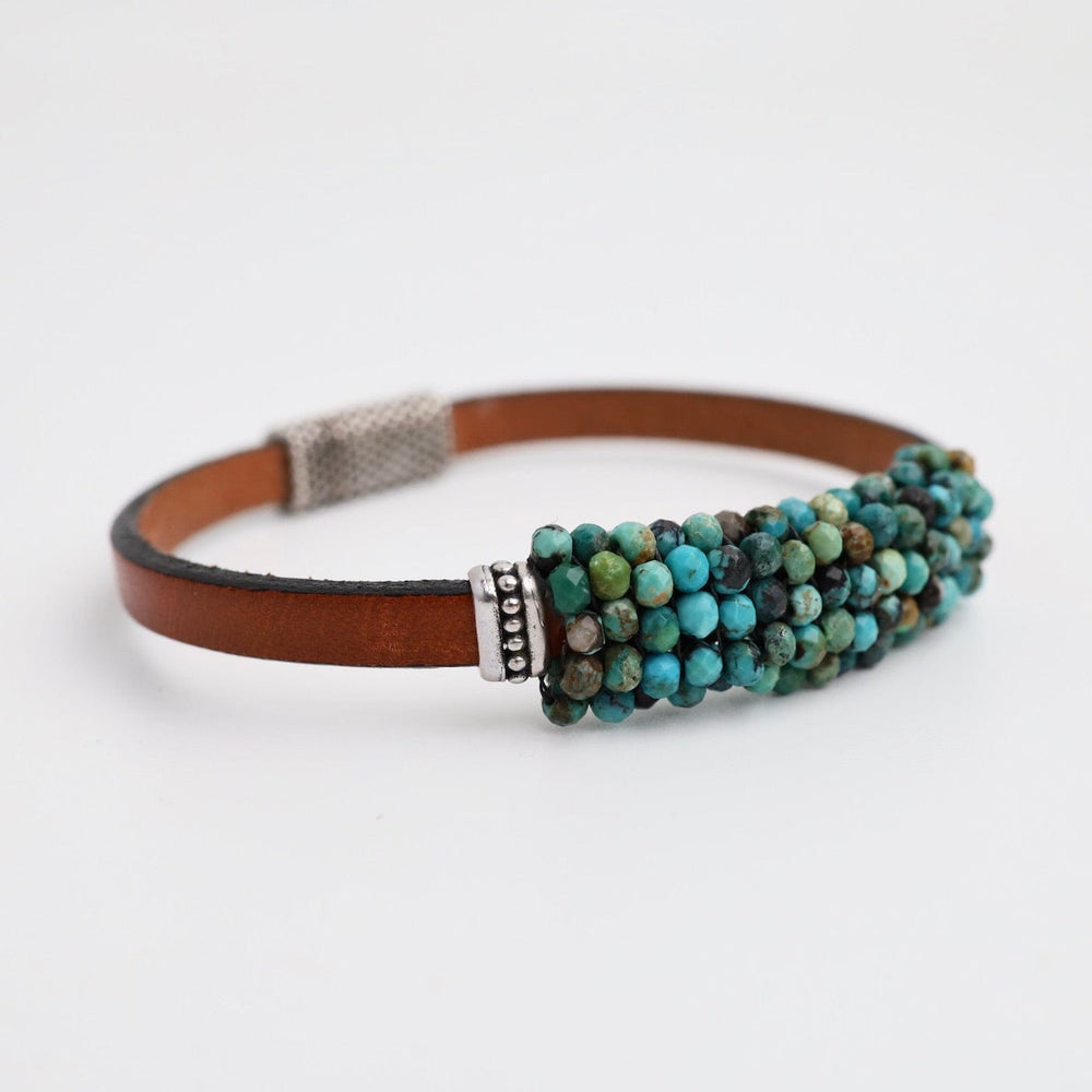 
                  
                    BRC-JM Hand Stitched Mix of Turquoise Faceted Beads Leather Bracelet
                  
                