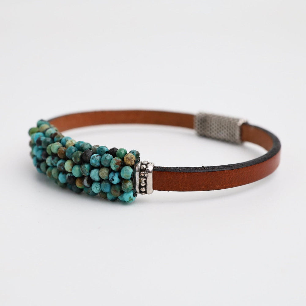 
                  
                    BRC-JM Hand Stitched Mix of Turquoise Faceted Beads Leather Bracelet
                  
                