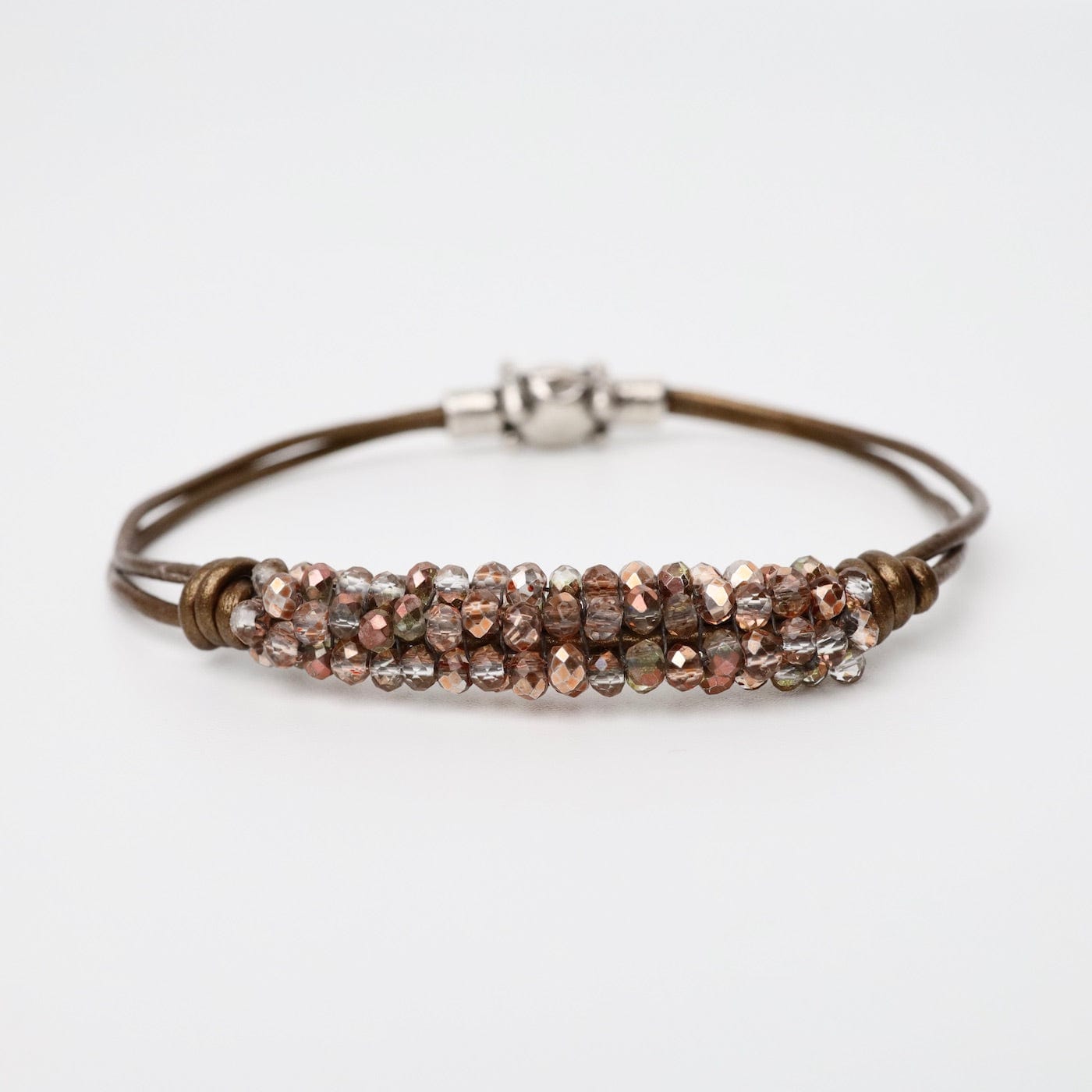 BRC-JM Hand Stitched Mixed Copper Crystals Leather Bracelet