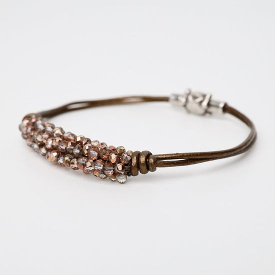 BRC-JM Hand Stitched Mixed Copper Crystals Leather Bracelet