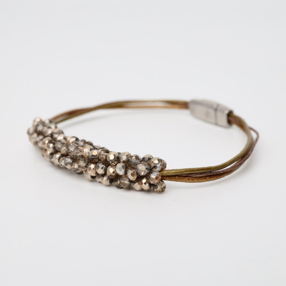 
                  
                    BRC-JM Hand Stitched Mixed Gold Crystals Leather Bracelet
                  
                