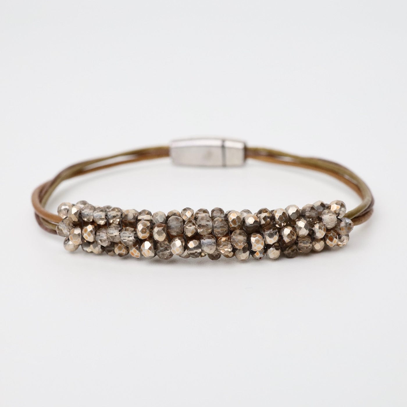 BRC-JM Hand Stitched Mixed Gold Crystals Leather Bracelet