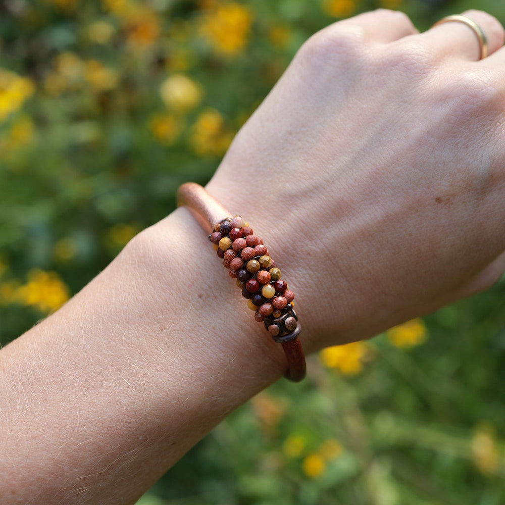 BRC-JM Hand Stitched Mookite, Copper Bead and Tiger Eye Bracelet