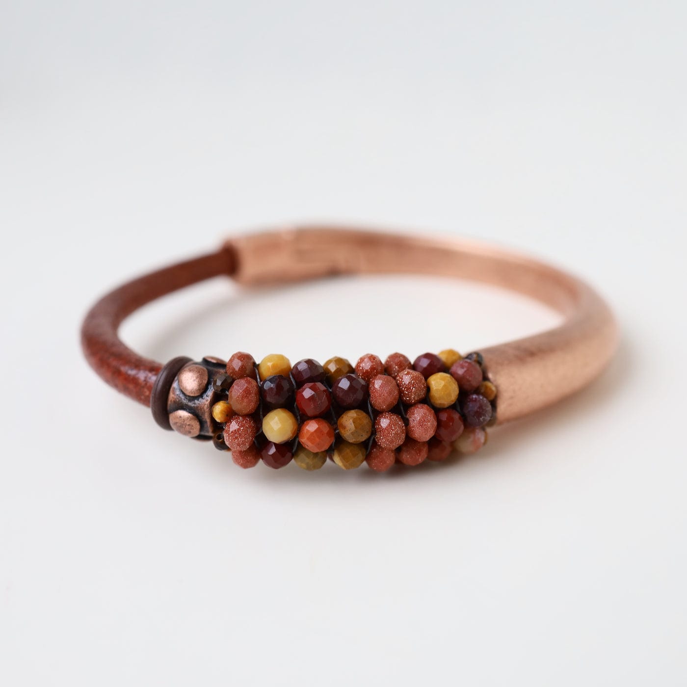 BRC-JM Hand Stitched Mookite, Copper Bead and Tiger Eye Bracelet