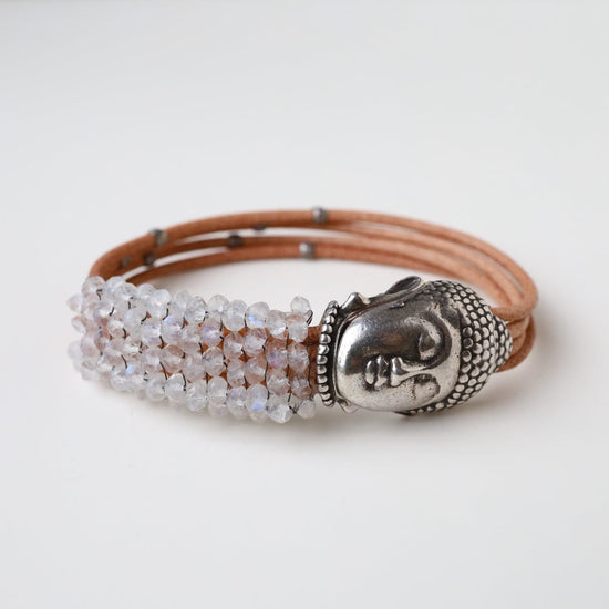 BRC-JM Hand Stitched Moonstone Buddha Clasp Bracelet