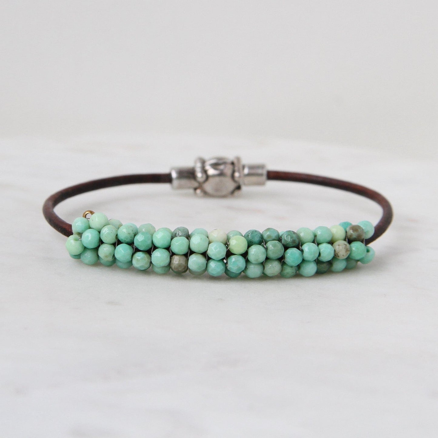 BRC-JM Hand Stitched Moss Green Opals Bracelet