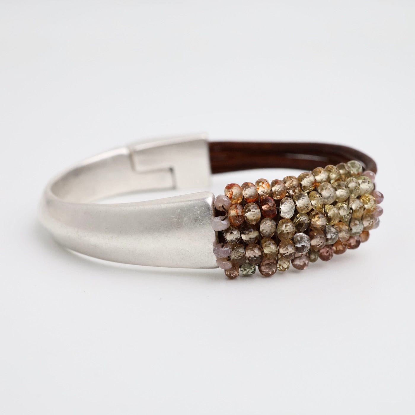 Load image into Gallery viewer, BRC-JM Hand Stitched Multi-Faceted Earth Tone Zircon Half Cuff Bracelet
