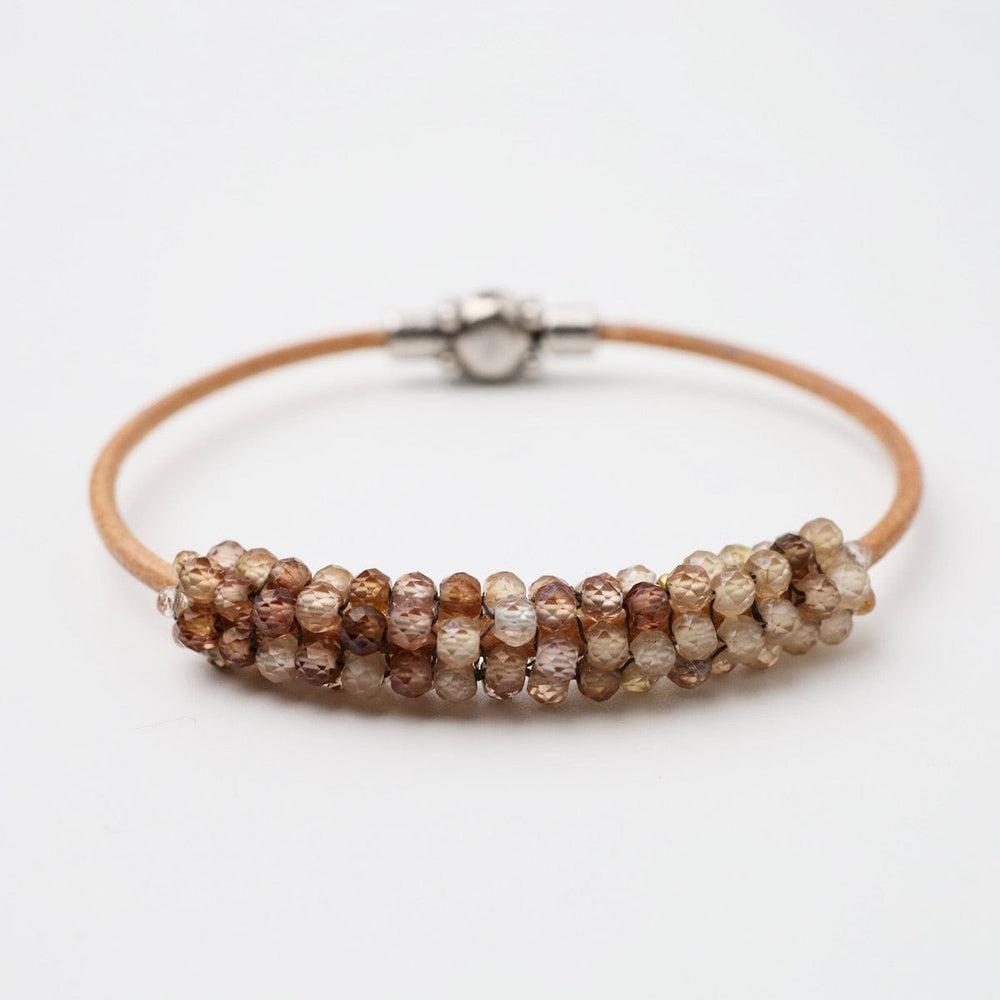 BRC-JM Hand Stitched Multi-Faceted Natural Zircon on Natural Leather Bracelet