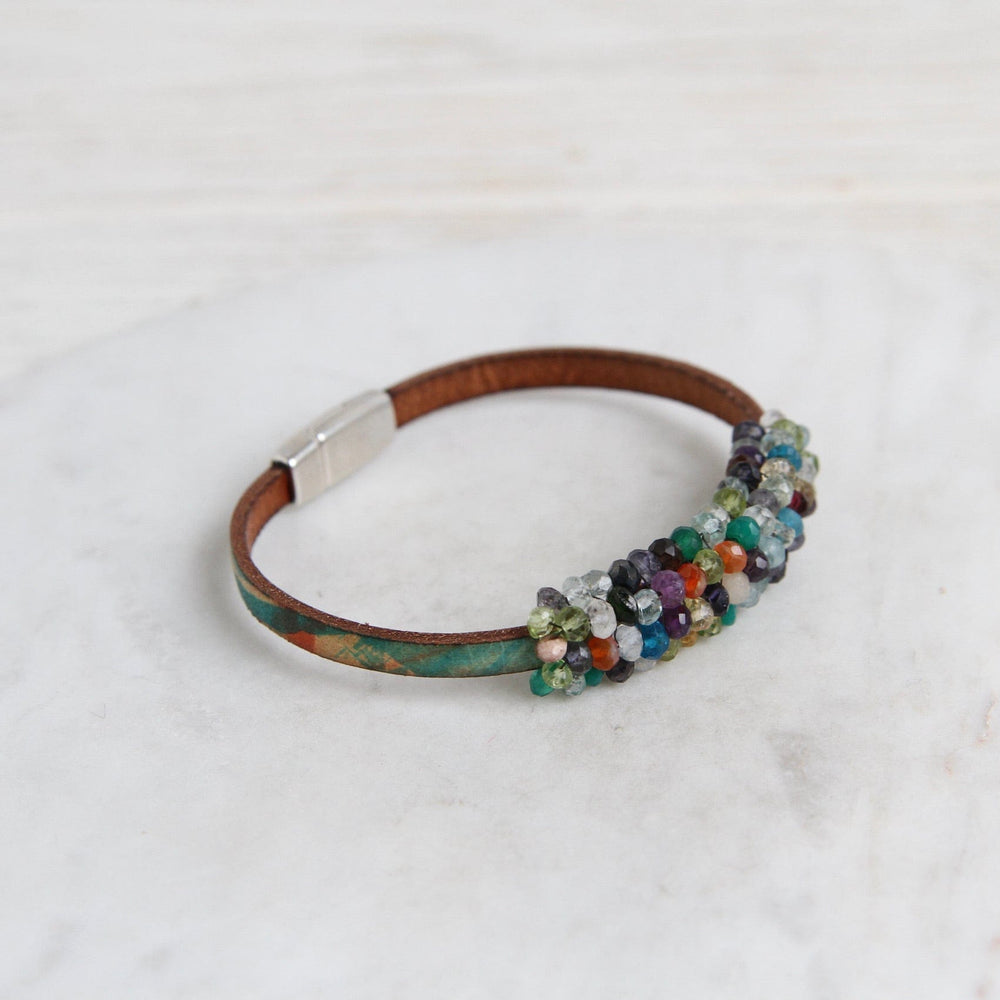 
                  
                    BRC-JM Hand Stitched Multi Gem Stones on Printed Leather Bracelet
                  
                