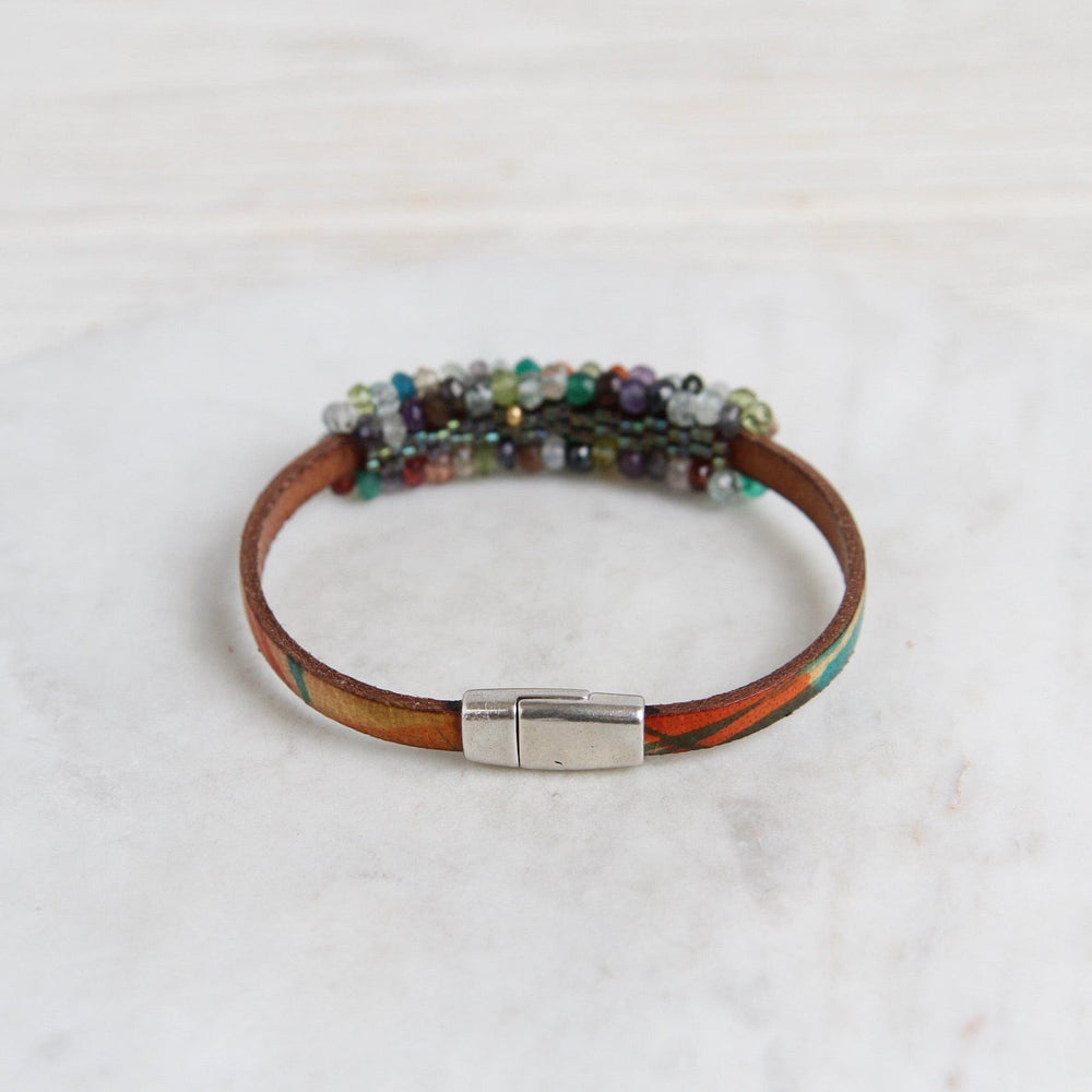 
                  
                    BRC-JM Hand Stitched Multi Gem Stones on Printed Leather Bracelet
                  
                