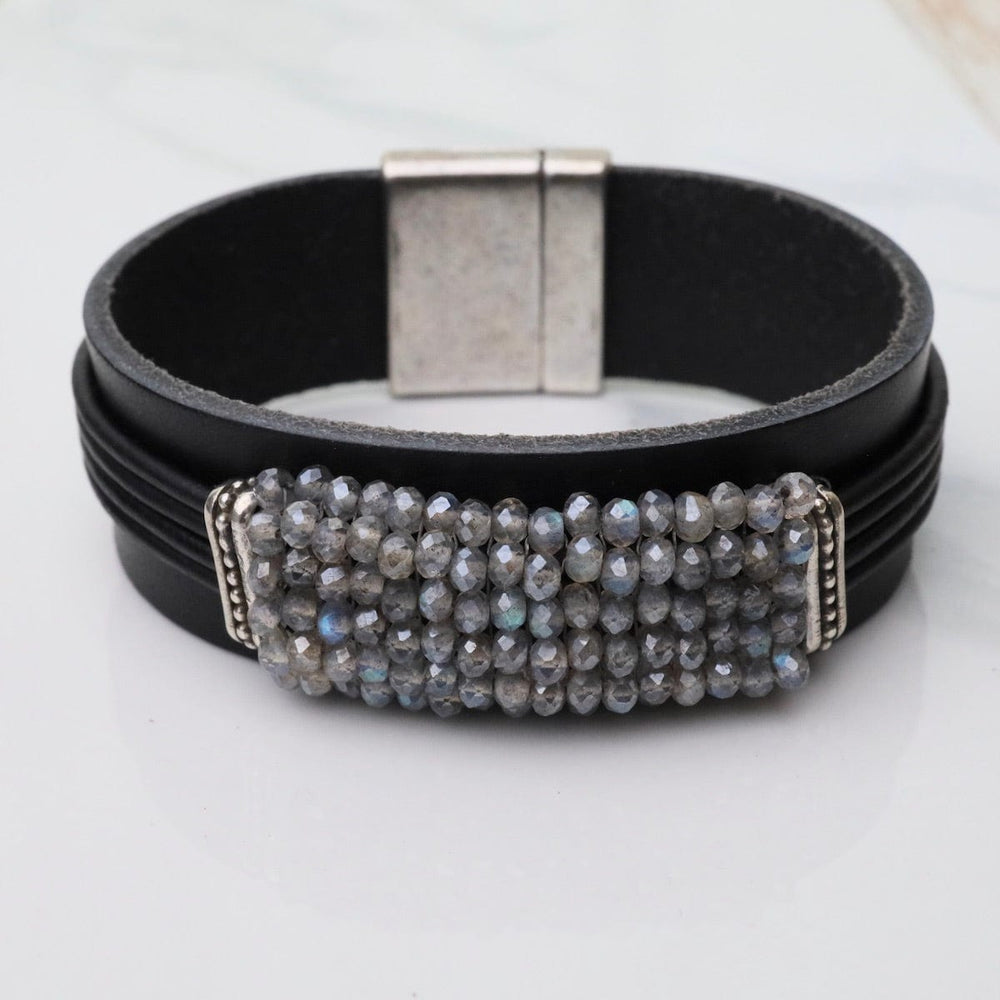 
                  
                    BRC-JM Hand Stitched Mystic Labradorite & Black Leather Bracelet
                  
                